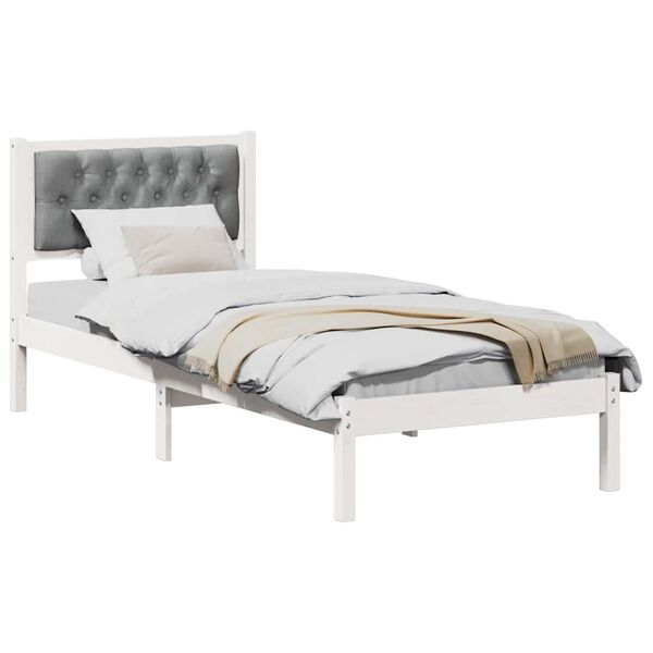 vidaXL Bed Frame with Headboard Light Grey 90 x 190 cm Solid Pine Wood