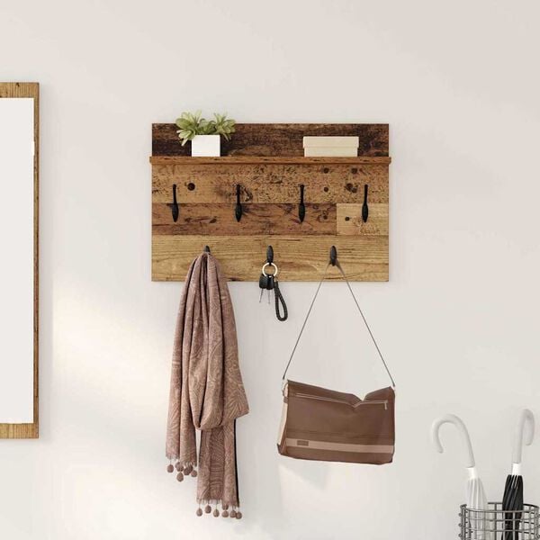 vidaXL Wall-Mounted Coat Rack Old Wood 60 x 40 x 12 cm Engineered wood