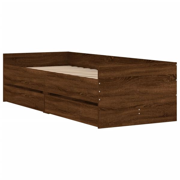 vidaXL Bed Frame with Drawers without Mattress Brown Oak 100x200 cm