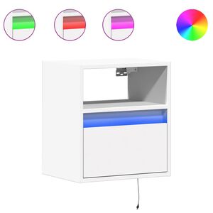 vidaXL Wall-mounted Bedside Cabinet with LED Lights White