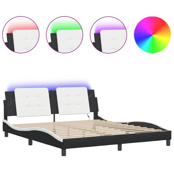 vidaXL Bed Frame with LED without Mattress "Zadar" Black and White 180x200 cm