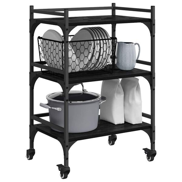 vidaXL Kitchen Trolley Black Oak 50 x 35 x 75.5 cm Engineered Wood