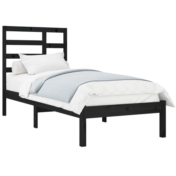 vidaXL Bed Frame without Mattress Black Solid Wood 75x190 cm Small Single