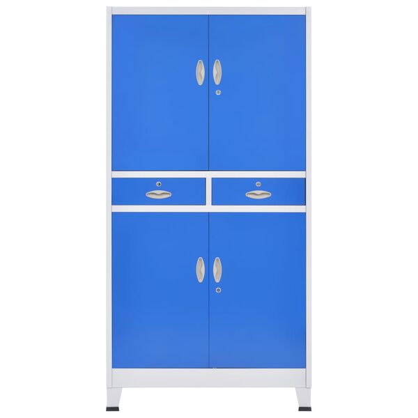 vidaXL Office Cabinet with 4 Doors Metal 90x40x180 cm Grey and Blue