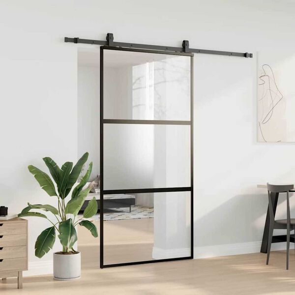 vidaXL Sliding Door with Hardware Set Black 102.5x205 cm Tempered Glass
