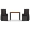 vidaXL 3 Piece Garden Dining Set Black Poly Rattan&Solid Wood Acacia