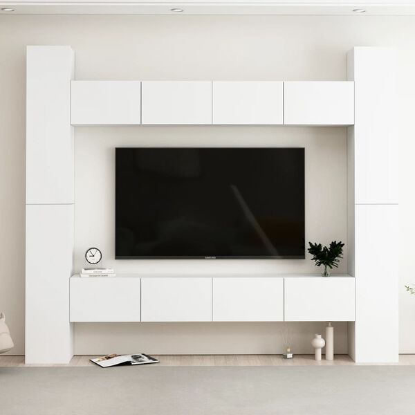 vidaXL 8 Piece TV Cabinet Set White Engineered Wood