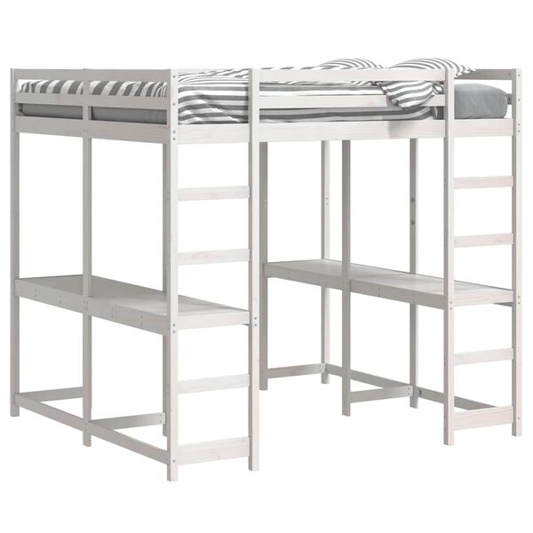 vidaXL Loft Bed with Desk and Ladder White 180x200 cm Super King Solid Wood Pine