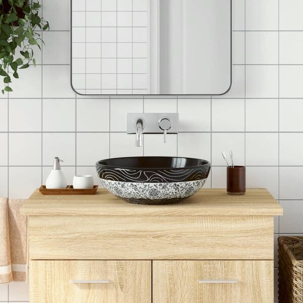 vidaXL Countertop Basin Black and Blue Round &Phi;41x14 cm Ceramic