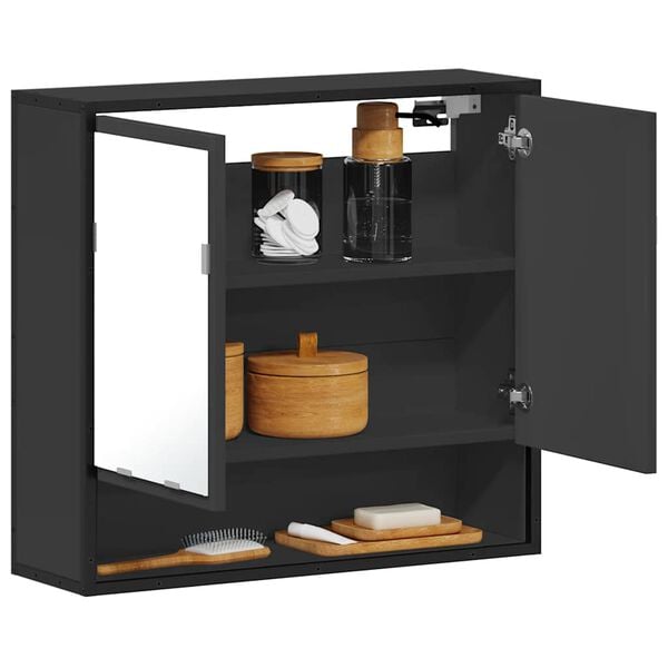 vidaXL Bathroom Mirror Cabinet Black 65x20x60 cm Engineered Wood