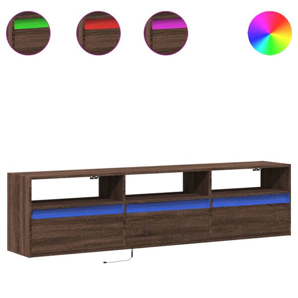 vidaXL TV Wall Cabinet with LED Brown Oak 180x31x45 cm