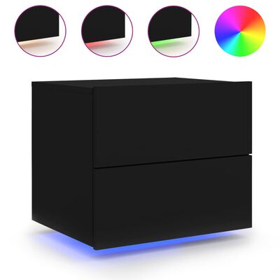 vidaXL Wall-mounted Bedside Cabinet with LED Lights Black