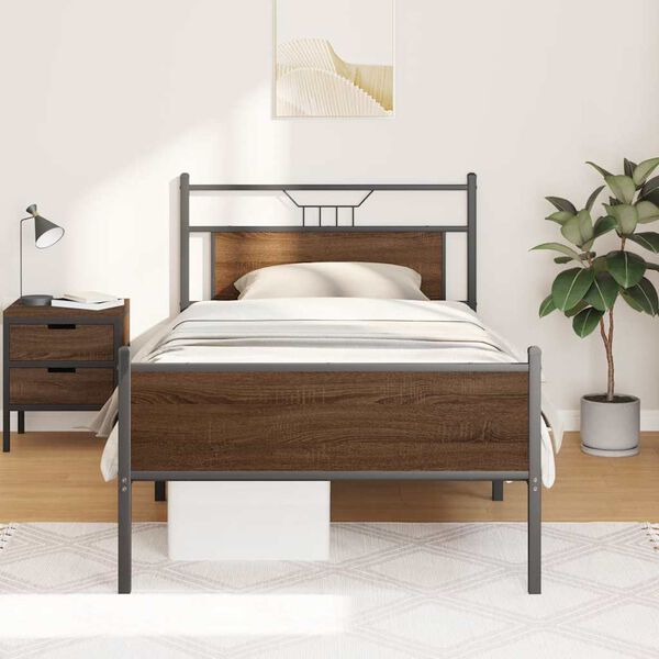 vidaXL Bed Frame without Mattress Brown Oak 100x190 cm Engineered Wood