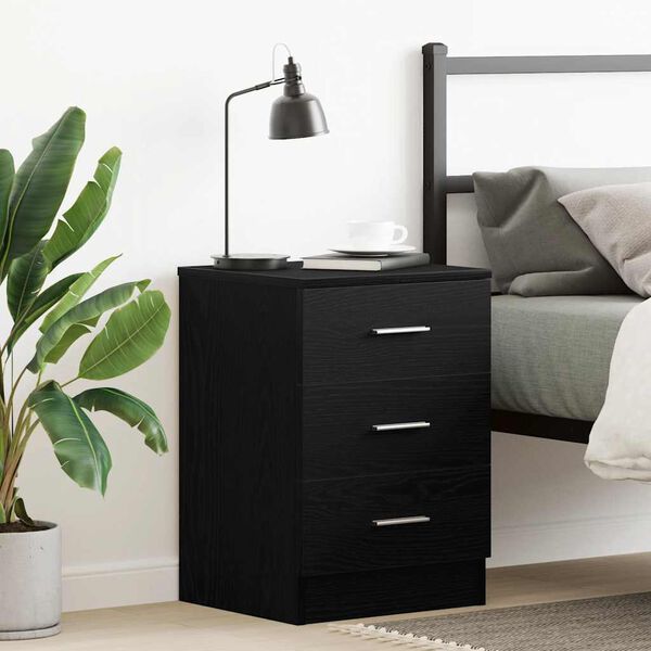 vidaXL Bedside Cabinet Black Oak 38x35x55 cm Engineered Wood