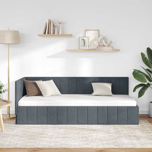 vidaXL Corner Bed Frame with Headboard Dark Grey 80 cm x 200 cm Velvet