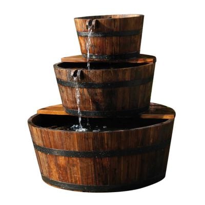 Ubbink Garden Waterfall Foutain Wooden Barrel Set 3 Barrels
