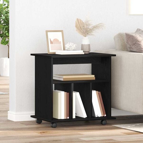 vidaXL Rolling Cabinet Black Oak 60 x 45 x 55 cm Engineered Wood