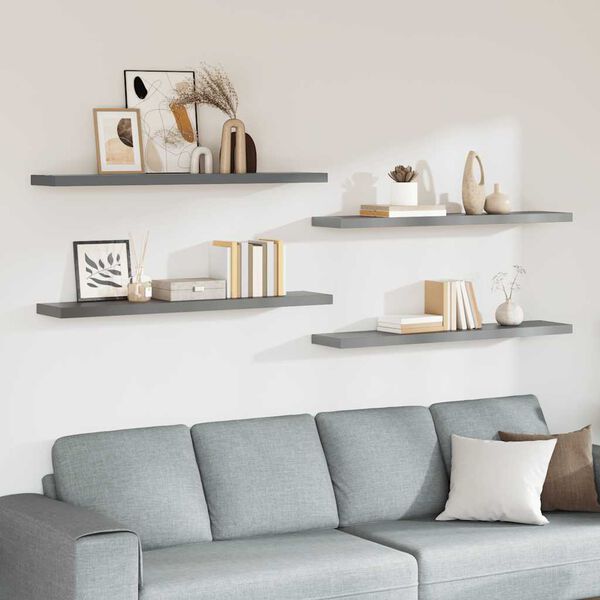 vidaXL Floating Wall Shelves 4 pcs Grey 120x23.5x3.8 cm MDF