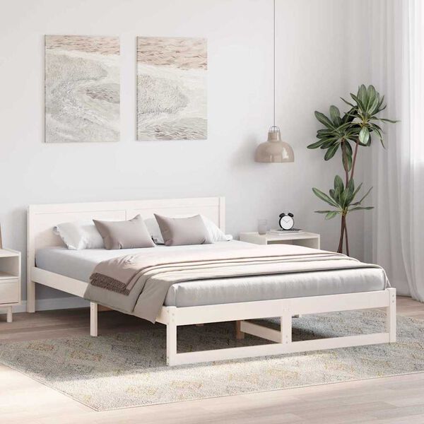 vidaXL Bed Frame with Headboard White 150 x 200 cm Solid Pine Wood