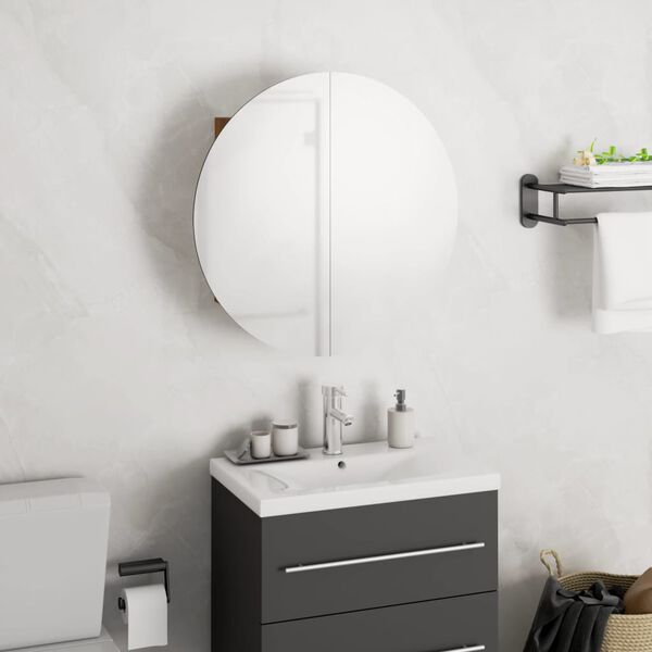vidaXL Bathroom Cabinet with Round Mirror&LED Oak 40x40x17.5 cm