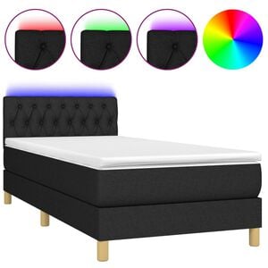 vidaXL Box Spring Bed with Mattress&LED Black 100x200cm Fabric