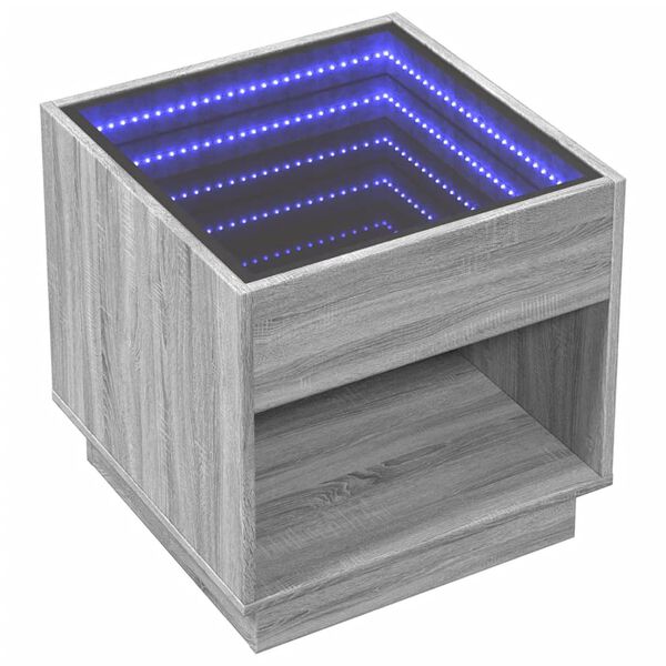 vidaXL Bedside Table with Infinity LED Grey Sonoma 50x50x50 cm