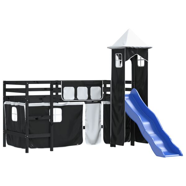 vidaXL Kids' Loft Bed with Tower without Mattress White&Black 80x200cm