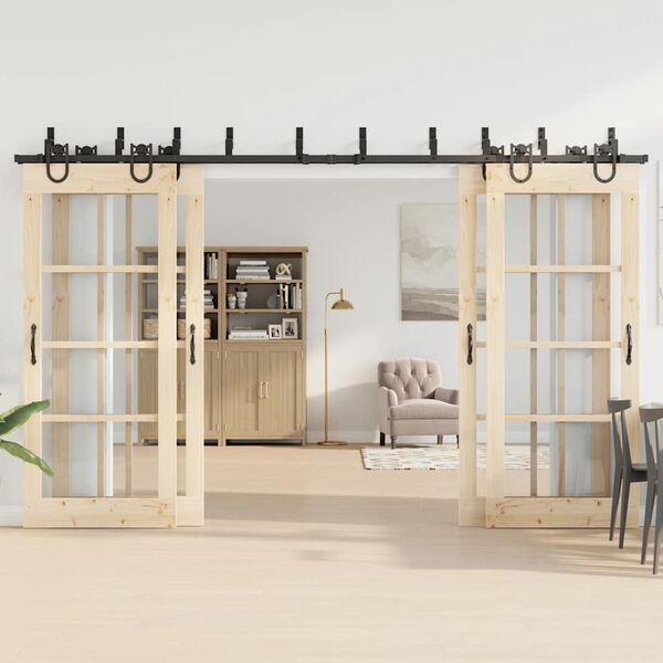 vidaXL Sliding Door Hardware Kit 366 cm Steel Black