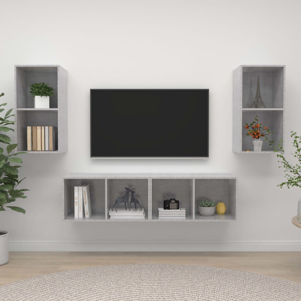 vidaXL Wall mounted TV Cabinets 4 pcs Concrete Grey Engineered Wood