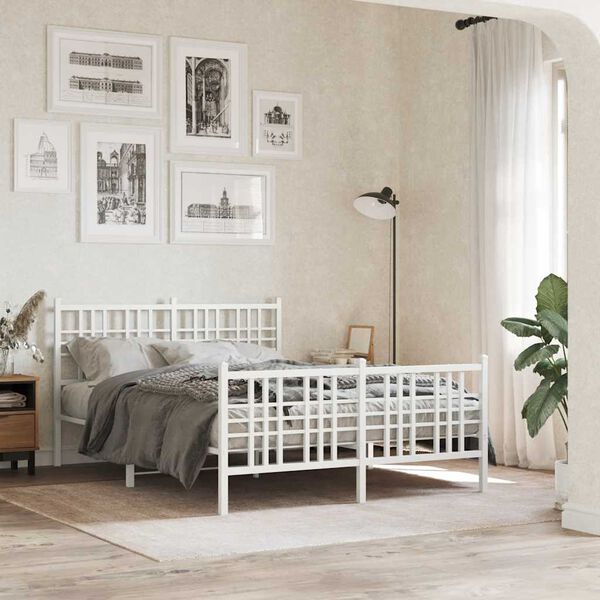 vidaXL Metal Bed Frame without Mattress with Footboard White 120x190cm