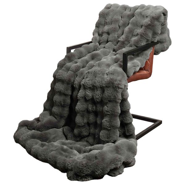 vidaXL Faux Rabbit Fur Blanket 4 pcs Dark Grey 220 x 240 cm Polyester