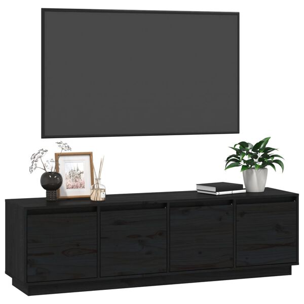 vidaXL TV Cabinet Black 156x37x45 cm Solid Wood Pine