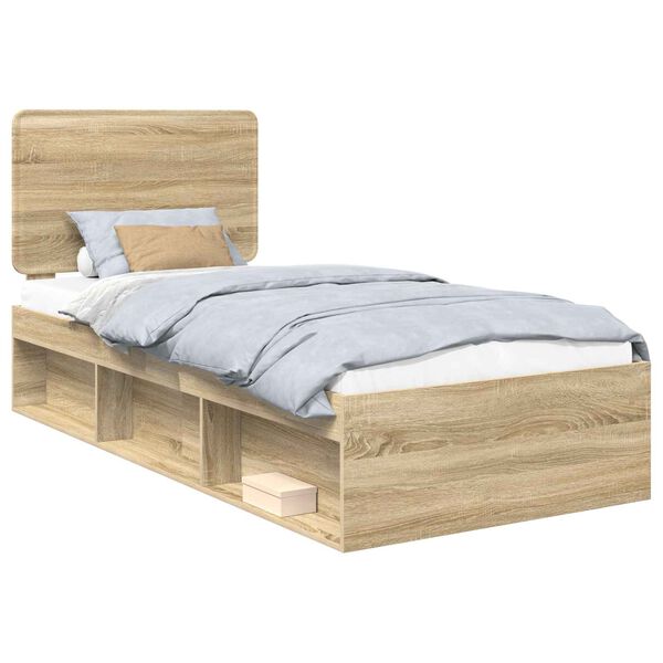 vidaXL Bed Frame with Headboard Sonoma Oak 75 x 190 cm Solid Pine Wood