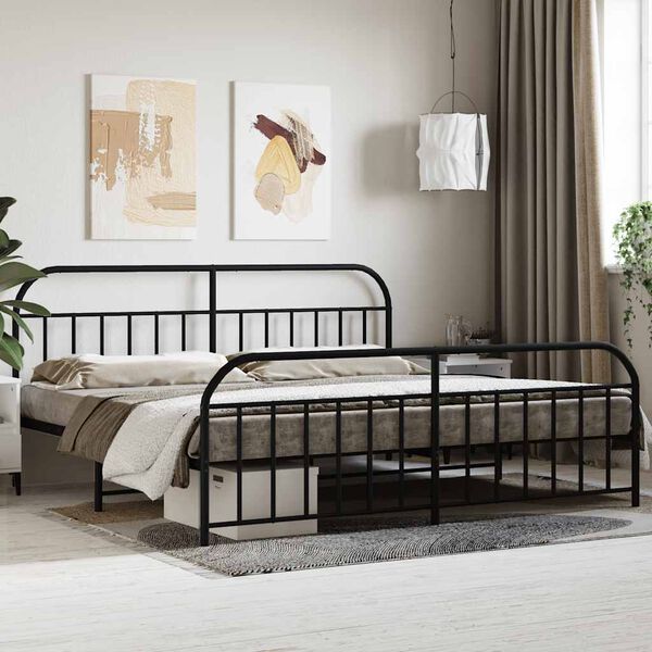 vidaXL Metal Bed Frame without Mattress with Footboard Black 200x200cm