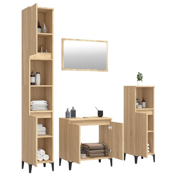 vidaXL 4 Piece Bathroom Furniture Set Sonoma Oak Engineered Wood