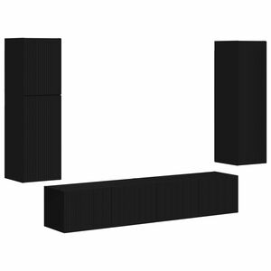 vidaXL TV Cabinet Set Wall-mounted 4 pcs Black Engineered Wood