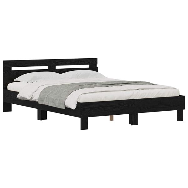 vidaXL Bed Frame with Headboard Black Oak 140 x 200 cm Engineered Wood