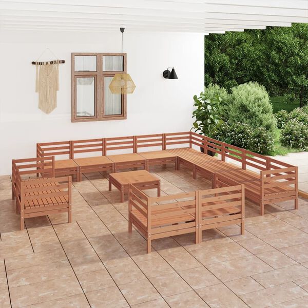 vidaXL 14 Piece Garden Lounge Set Solid Wood Pine Honey Brown