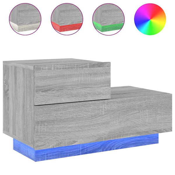 vidaXL Bedside Cabinet with LED Lights Grey Sonoma 70x36x40.5 cm