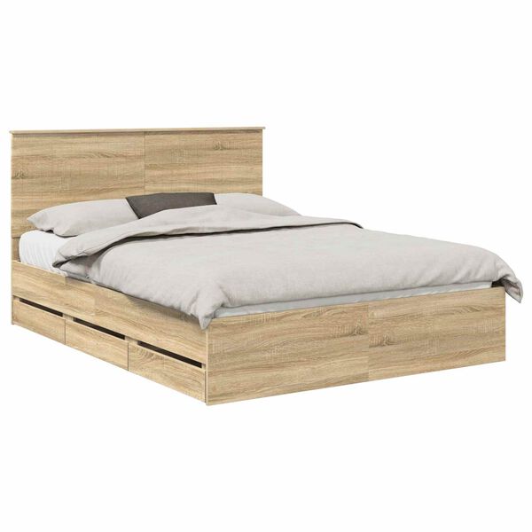 vidaXL Bed Frame with Drawer Sonoma Oak 150 x 200 cm Engineer Wood