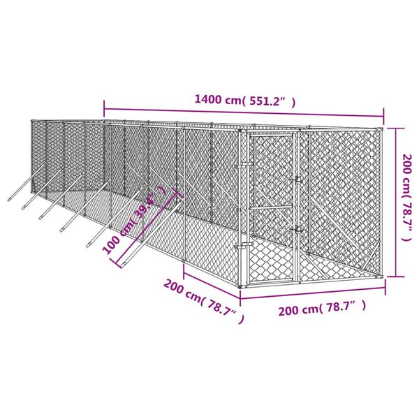 vidaXL Outdoor Dog Kennel Silver 2x14x2 m Galvanised Steel