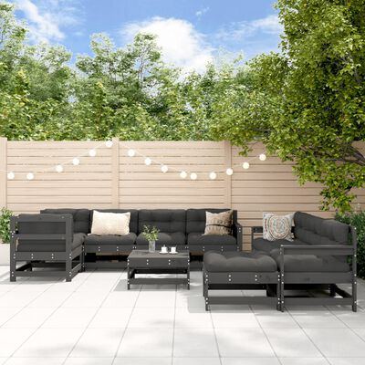 vidaXL 10 Piece Garden Lounge Set Grey Solid Wood Pine