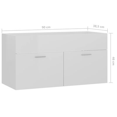 vidaXL Sink Cabinet High Gloss White 90x38.5x46 cm Engineered Wood