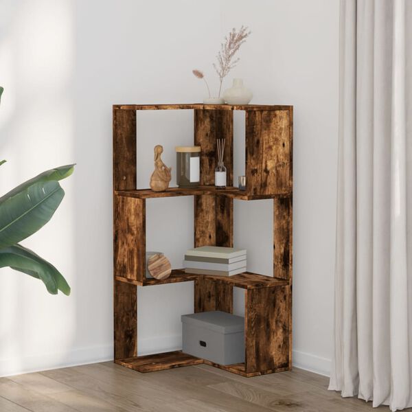 vidaXL Corner Bookcase 3-Tier Smoked Oak 50x50x102 cm Engineered Wood