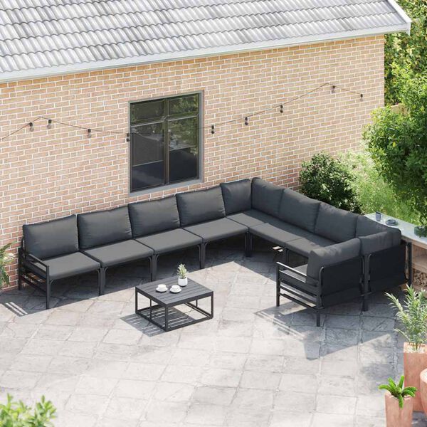vidaXL Garden Sofa Set with Cushion 9 pcs Black Steel