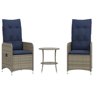 vidaXL Reclining Garden Chairs 2 pcs with Table Grey Poly Rattan