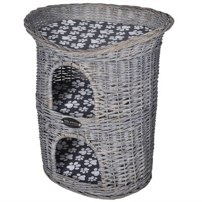 vidaXL 2-Tier Willow Cat Tree Pet House/Bed/Scratching Post with Cushion