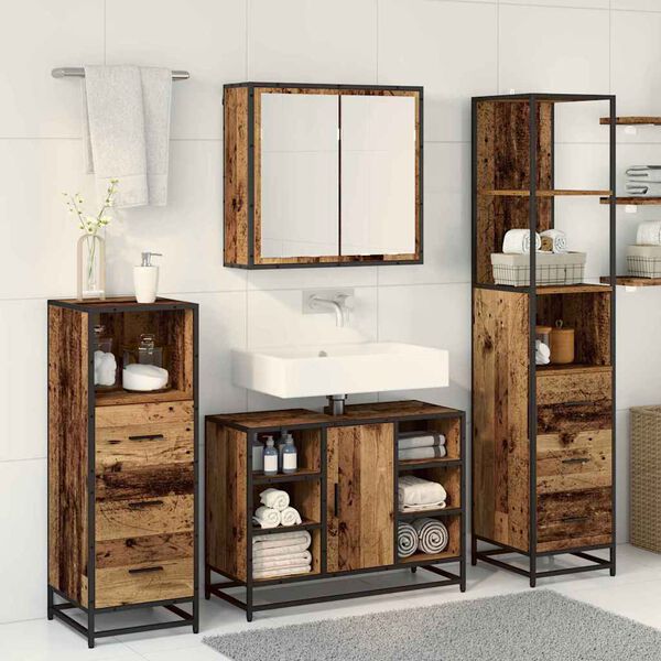 vidaXL Bathroom Furniture Set with Door 3 pcs Old Wood Engineered Wood