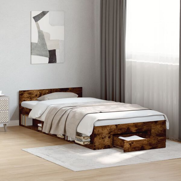 vidaXL Bed Frame with Drawer without Mattress Smoked Oak 75x190 cm Small Single