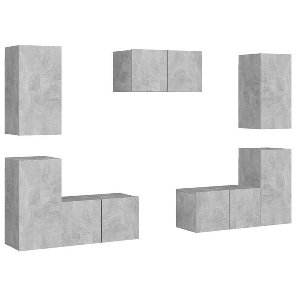 vidaXL 7 Piece TV Cabinet Set Concrete Grey Engineered Wood